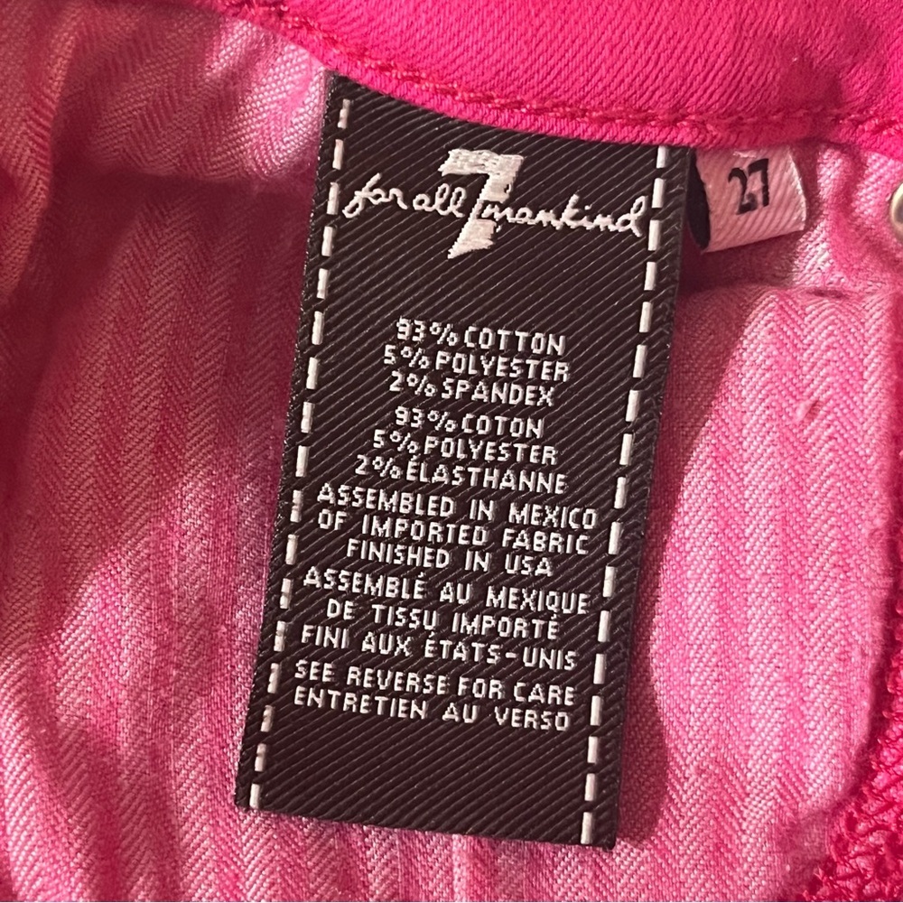 7 For All Mankind Hot Pink Stretch Skinny Jeans 9” Rise 27” inseam 30” waist 27 - Picture 4 of 4